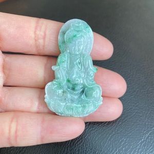 Natural Jadeite Jade 100% Grade A Carving Kwan Yin Female Buddha Loose Pendant